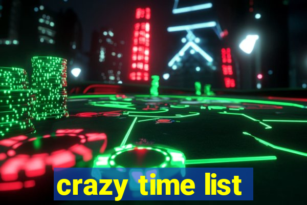 crazy time list